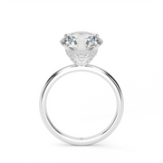 White Gold Round Shape Diamond Hidden Halo Solitaire Engagement Ring With U Cut Setting.